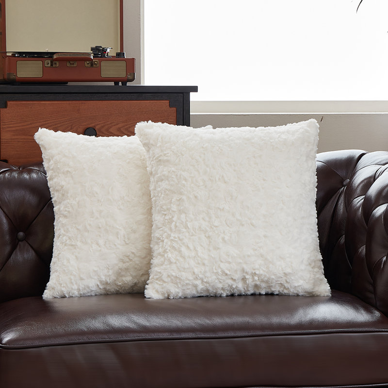 Favfurish Throw Pillows with Inserts Included 18x18 set of 2 white soft square Decorative Throw Pillows for bed and couch sofa pillows with Velvet covers and polyesters insert for Living Room or Home ...